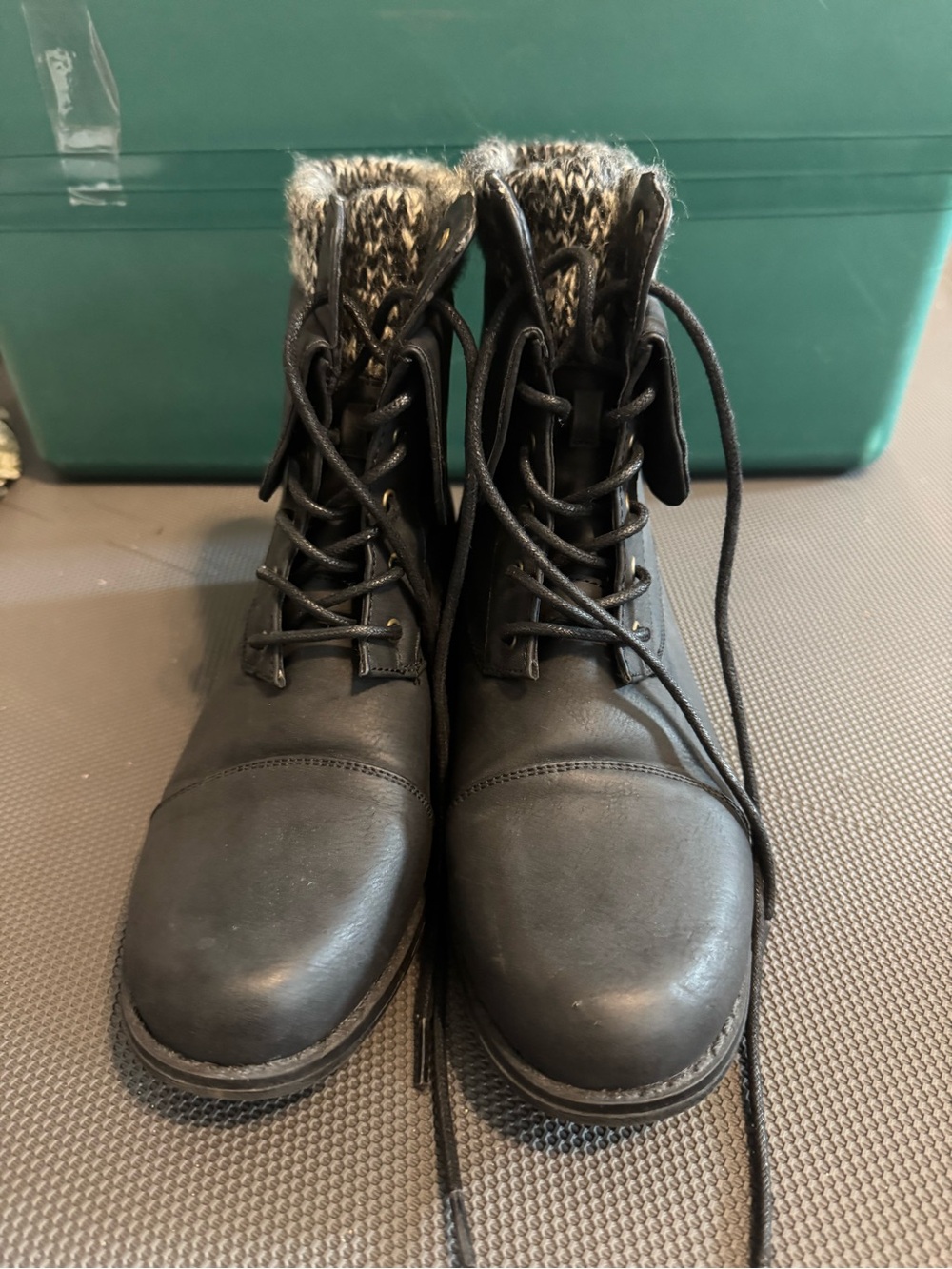 JustFab Black Lace-Up Ankle Boots with Faux-Fur Cuff